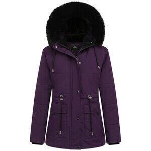 New Small MOERDENG Women's Warm Winter Puffer Coat Lined Down Jacket Faux Fur